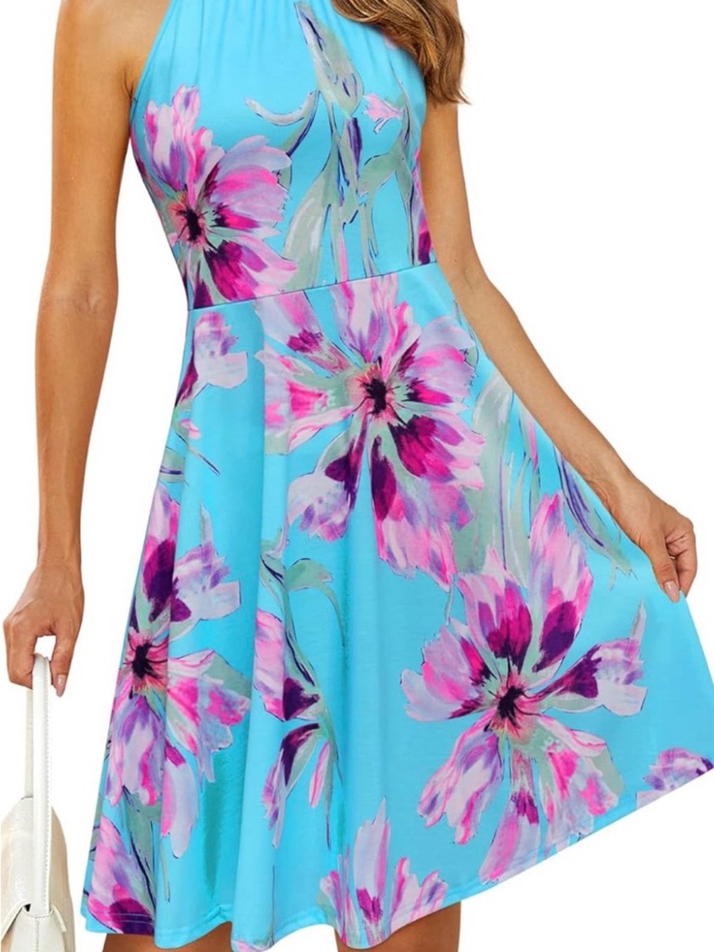 OUGES women's halter neck floral summer casual sundress medium